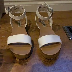 White faux leather platform sandals